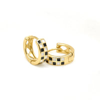 Gold Checker Hoop Earrings - Black & White Tile Hoops