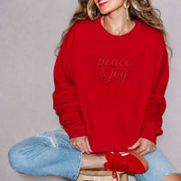 Christmas Sweatshirt Peace Joy Holiday Crewneck Sweater Puff