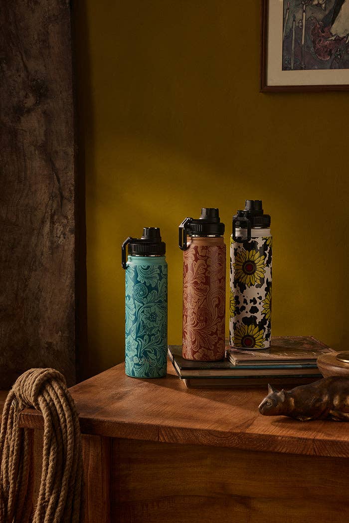 Moo & Bloom Stainless Steel Water Bottle in Brown Baroque