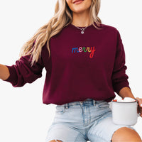EMBROIDERED Holiday Sweater Christmas Sweatshirt MERRY