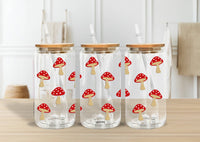 Mushrooms 16 oz Glass Cup - nature, plants, boho, retro
