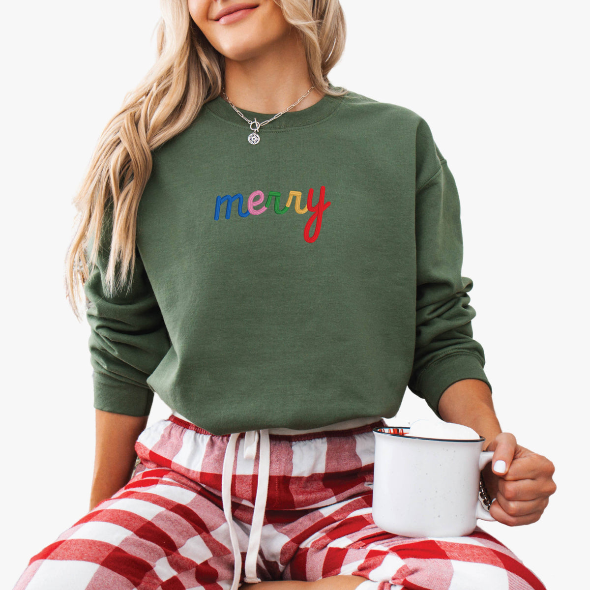 EMBROIDERED Holiday Sweater Christmas Sweatshirt MERRY