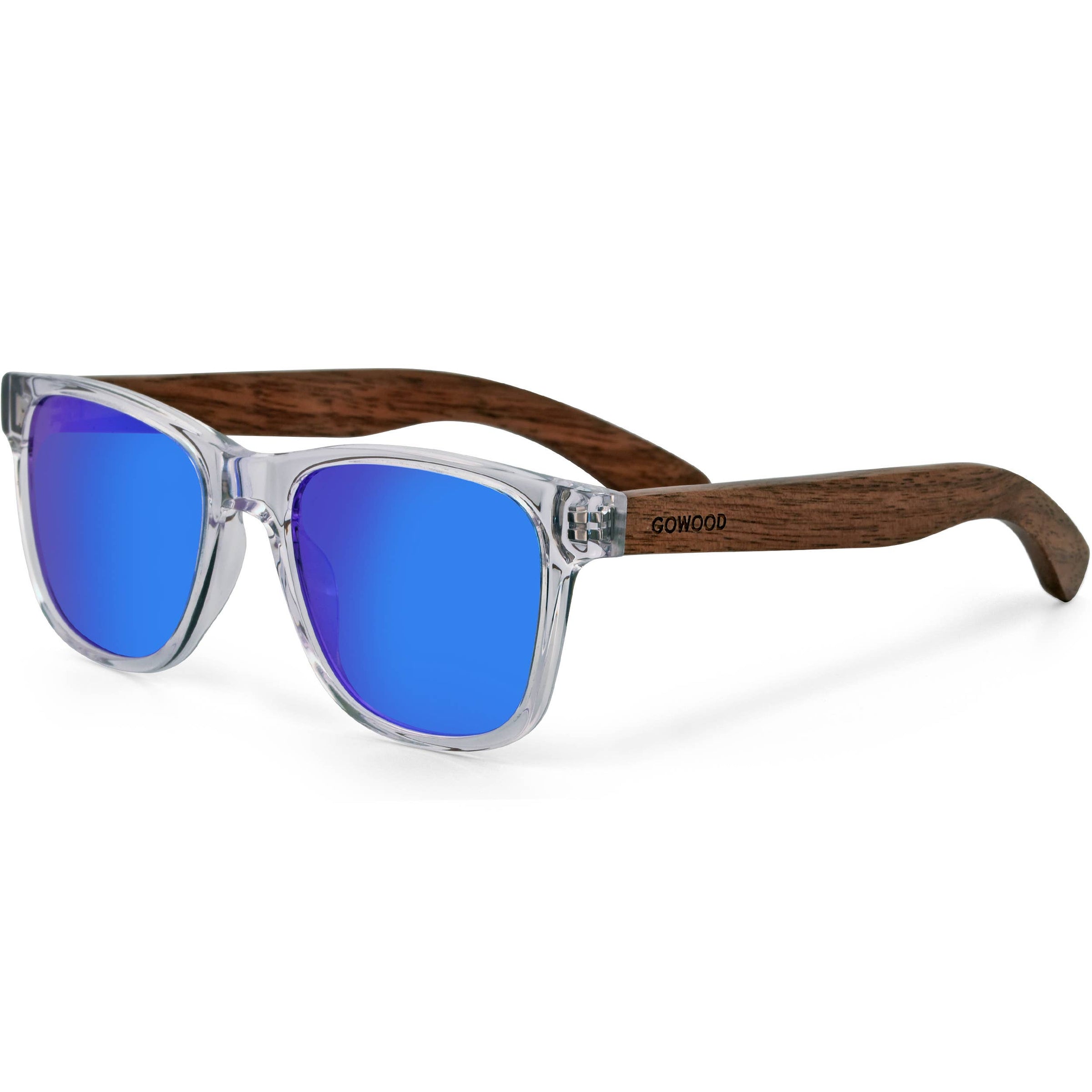 Walnut Sunglasses Clear Frame Blue Polarized Lenses