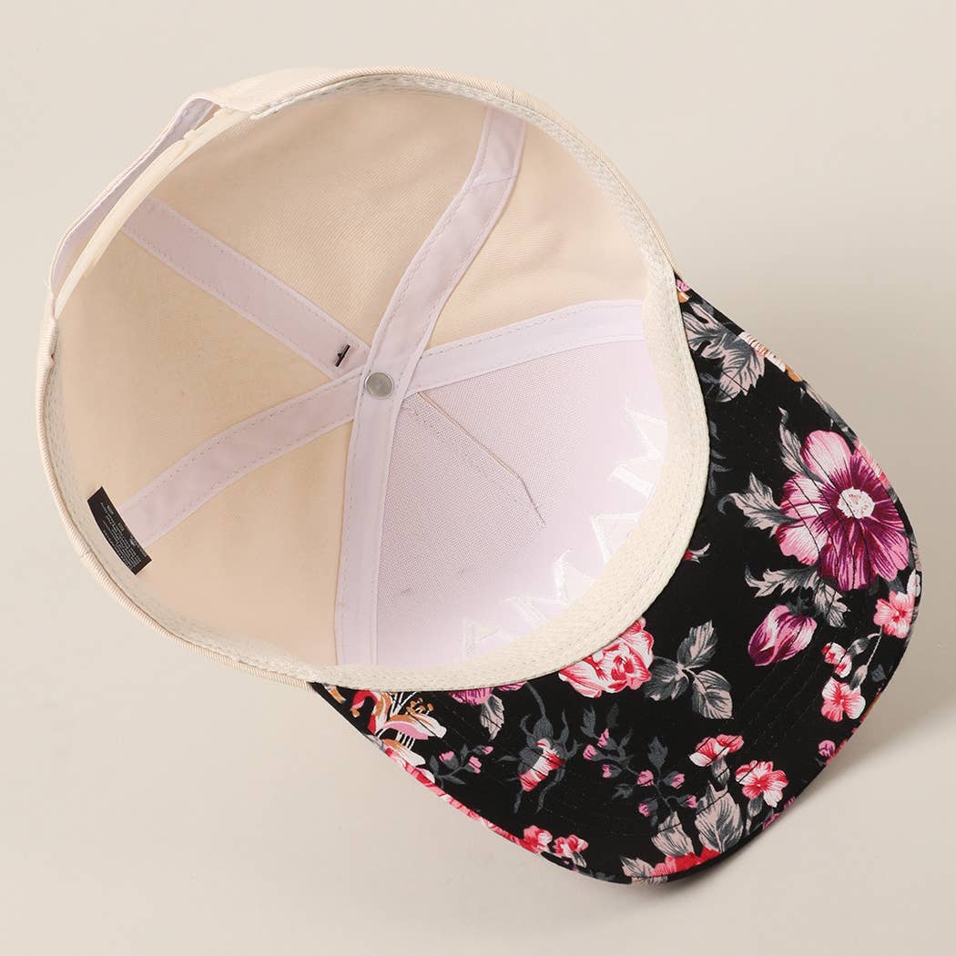 MAMA Letter Embroidery Floral Two-Tone Trucker Hat