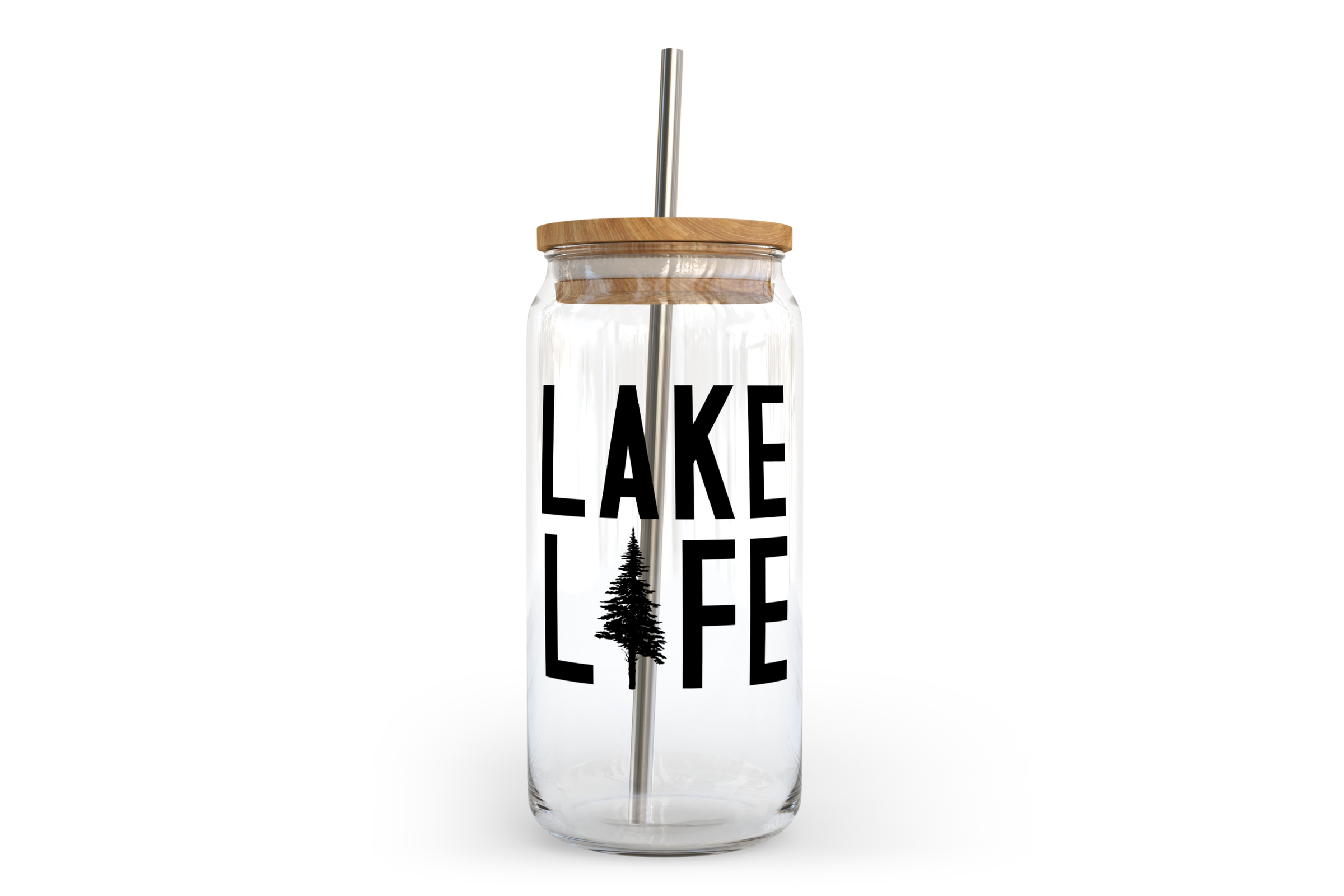 Lake Life Glass Can w Bamboo Lid | Summer Glass Can