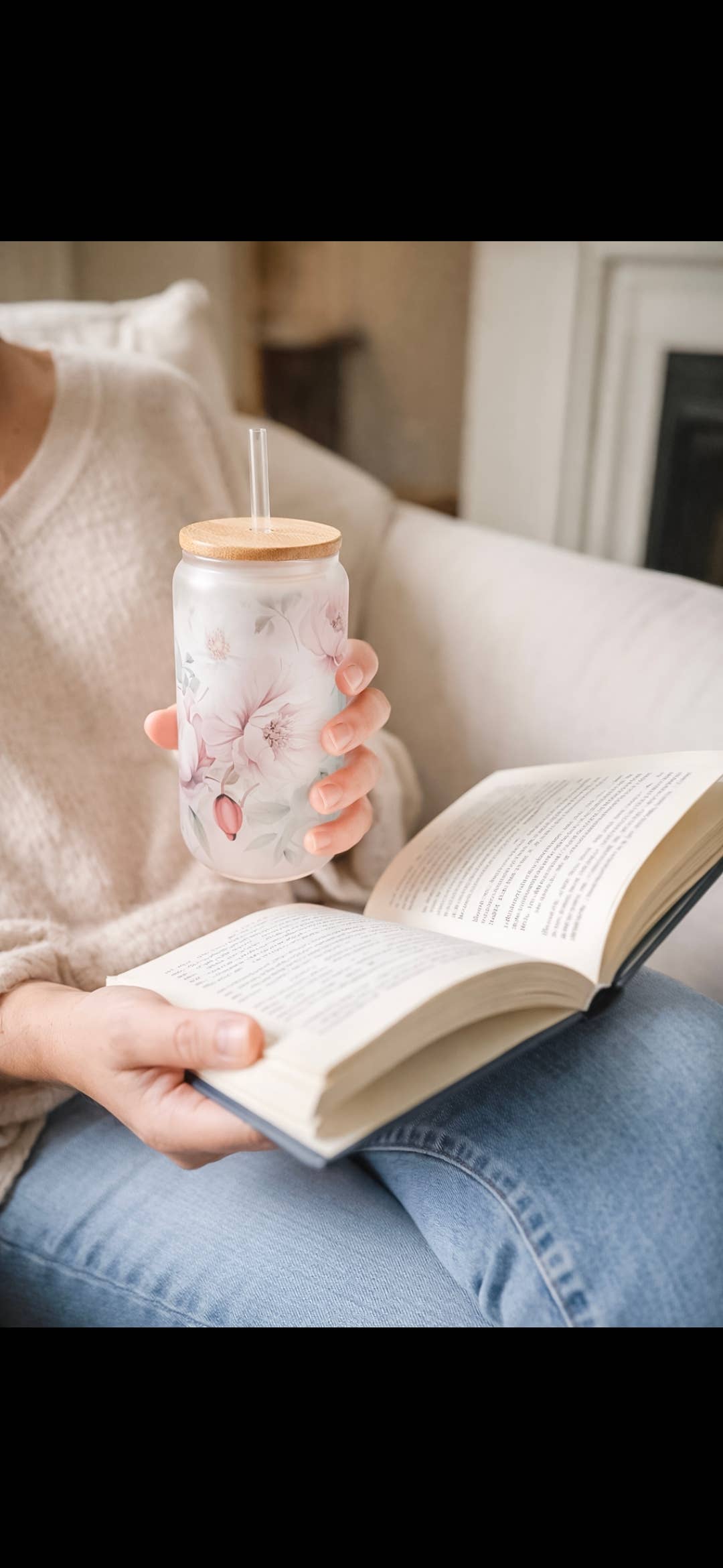 Soft Pink Floral Glassware | 16oz Glass