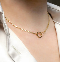 Gold Mixed Chain Circle Link Necklace - Stainless Steel