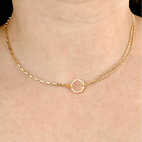 Gold Mixed Chain Circle Link Necklace - Stainless Steel