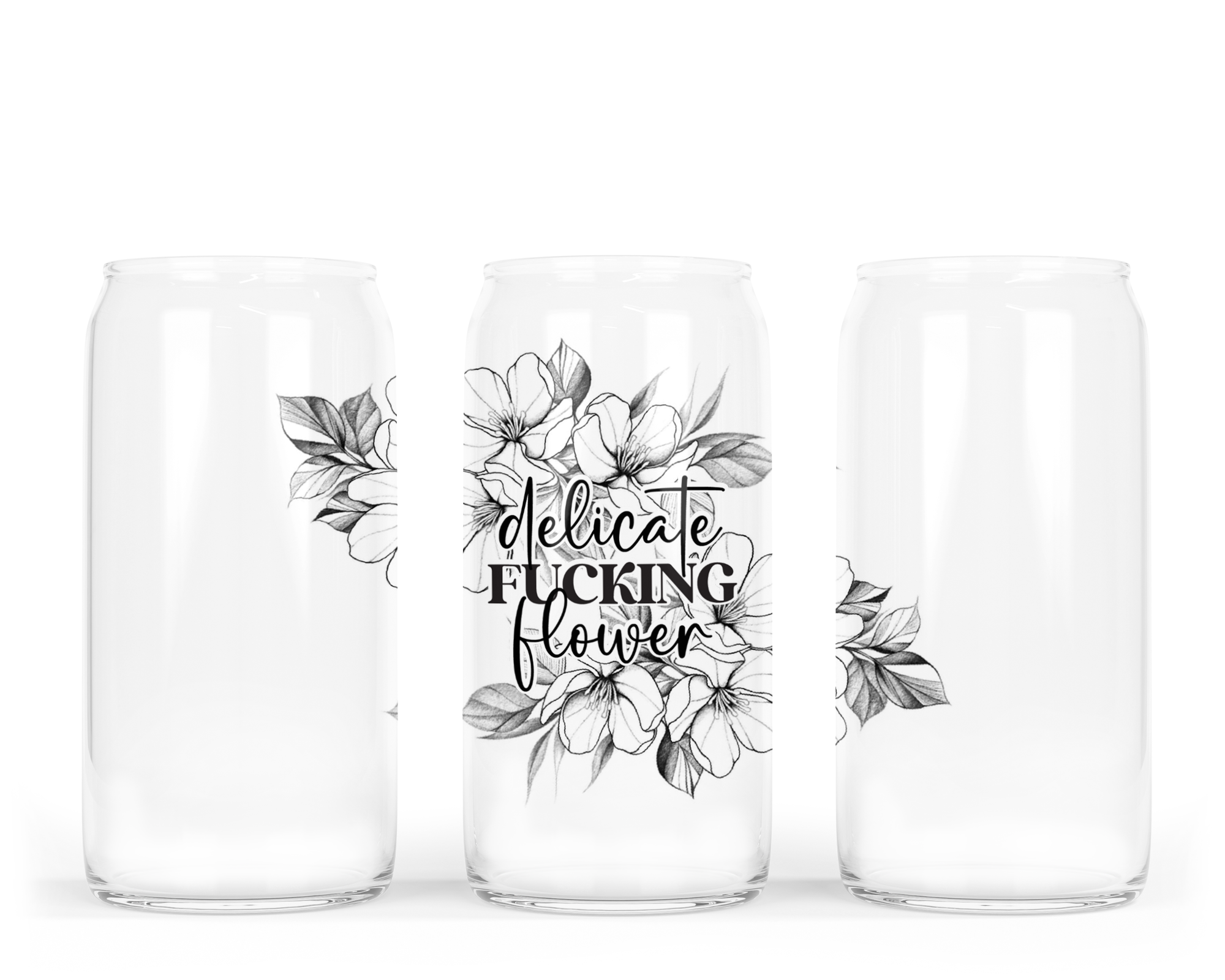 Delicate Fucking Flower Glass Can w Bamboo Lid | Sweary