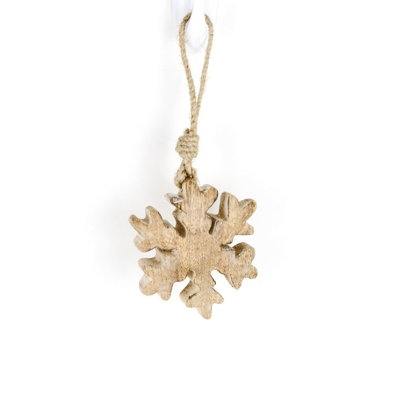 Mango Wood Ornament (Snowflake) natural, white 3.75x3.75x1