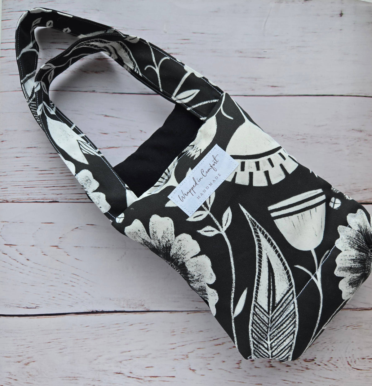 Organic Cotton Heating Pad - Neck Wrap - Black & White Floral