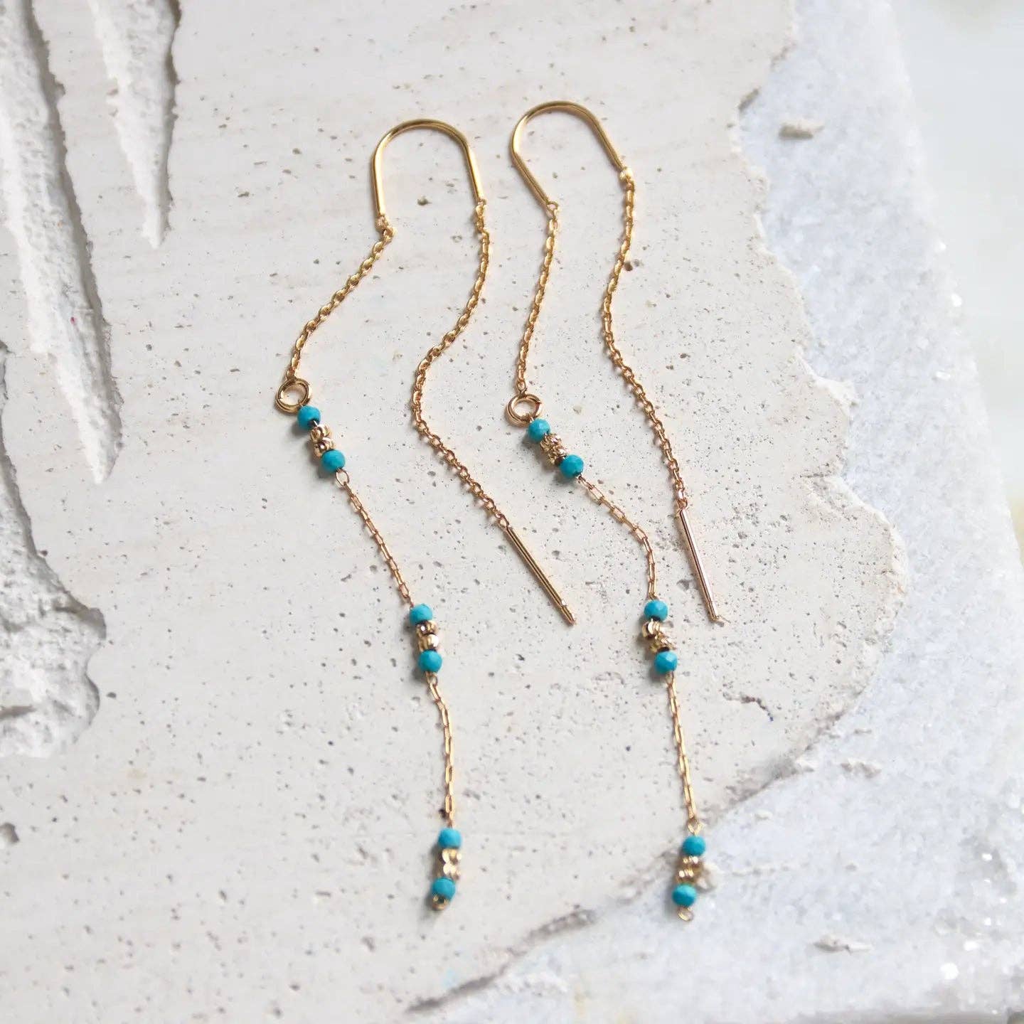 Tourmaline or Turquoise Round Beaded Threaded Earrings