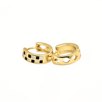 Gold Checker Hoop Earrings - Black & White Tile Hoops