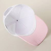 MAMA Gingham Embroidered Patch Stripe Brim Trucker Hat