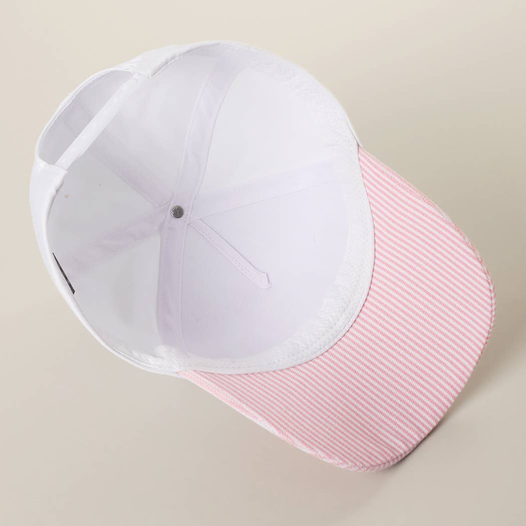 MAMA Gingham Embroidered Patch Stripe Brim Trucker Hat