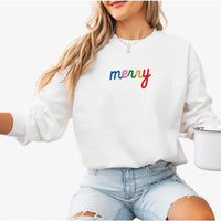 EMBROIDERED Holiday Sweater Christmas Sweatshirt MERRY