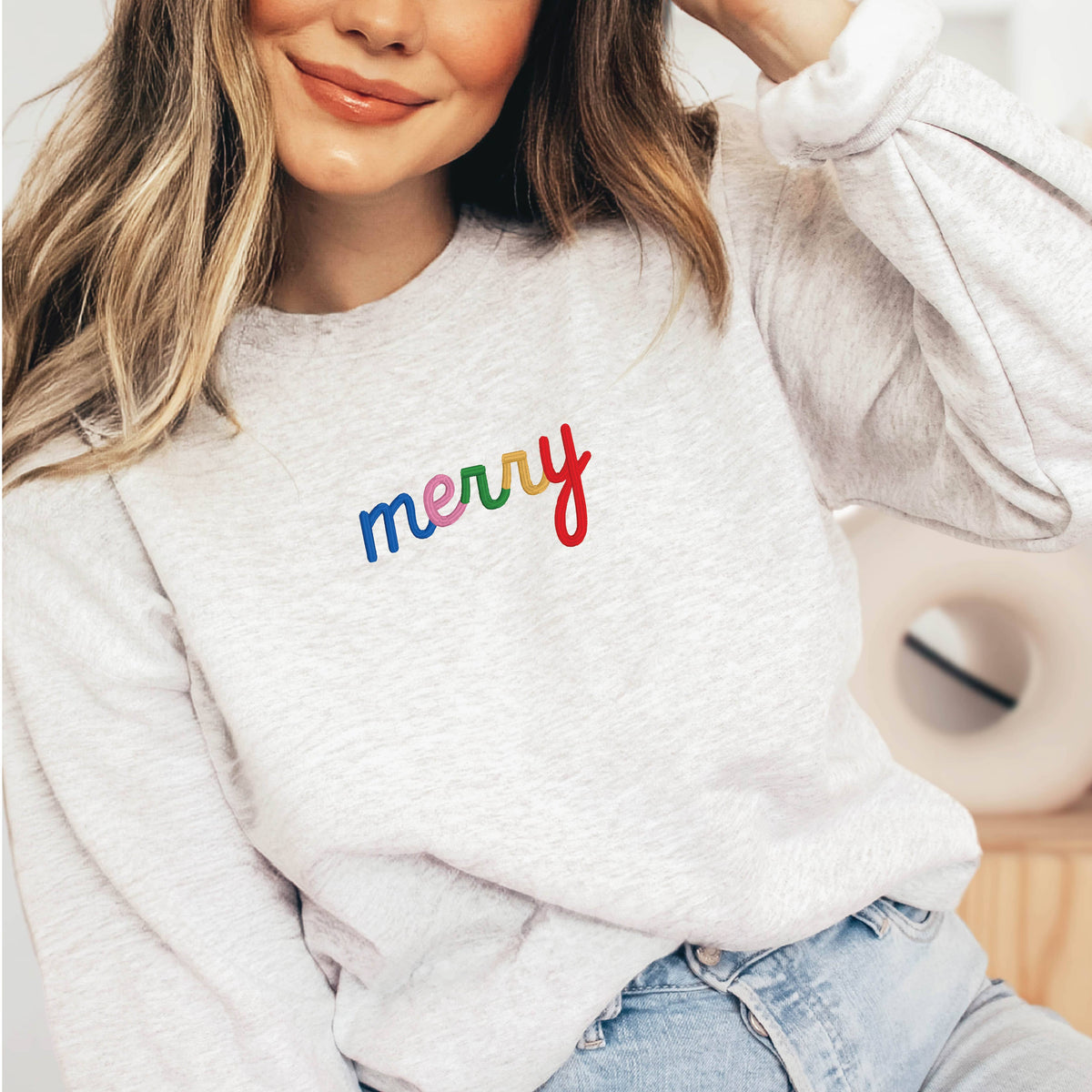 EMBROIDERED Holiday Sweater Christmas Sweatshirt MERRY