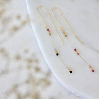 Tourmaline or Turquoise Round Beaded Threaded Earrings