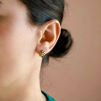 Gold Checker Hoop Earrings - Black & White Tile Hoops