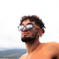 Square Bamboo Wood Sunglasses with Silver Polarized Lenses