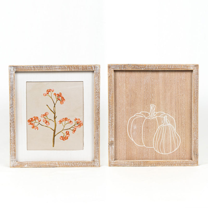 Reversible Wood Framed Sign (Berries/Pumpkin)