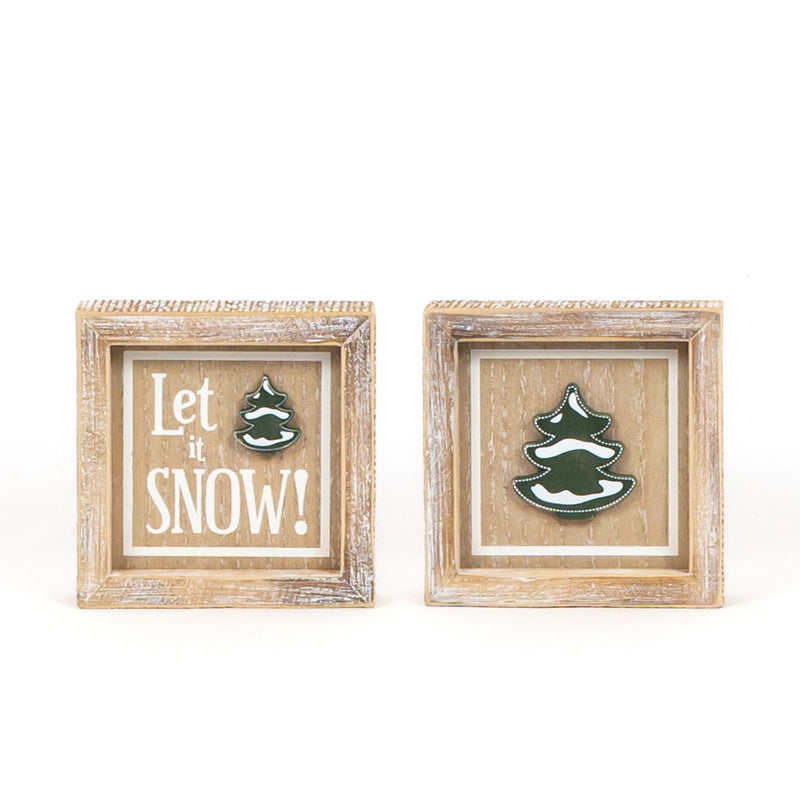 Reversible Wood Framed Sign (Snow/Tree) natural, white, green