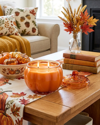 ORANGE Glass Pumpkin 2 Wick Soy Candle | Pumpkin Spice Cake