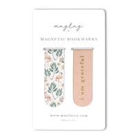 Flamingos Floral "I Am Grateful" Magnetic Gold Foil Bookmarks (Set of 2)