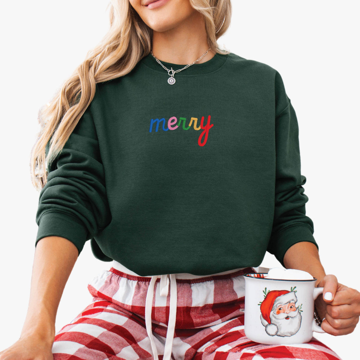 EMBROIDERED Holiday Sweater Christmas Sweatshirt MERRY