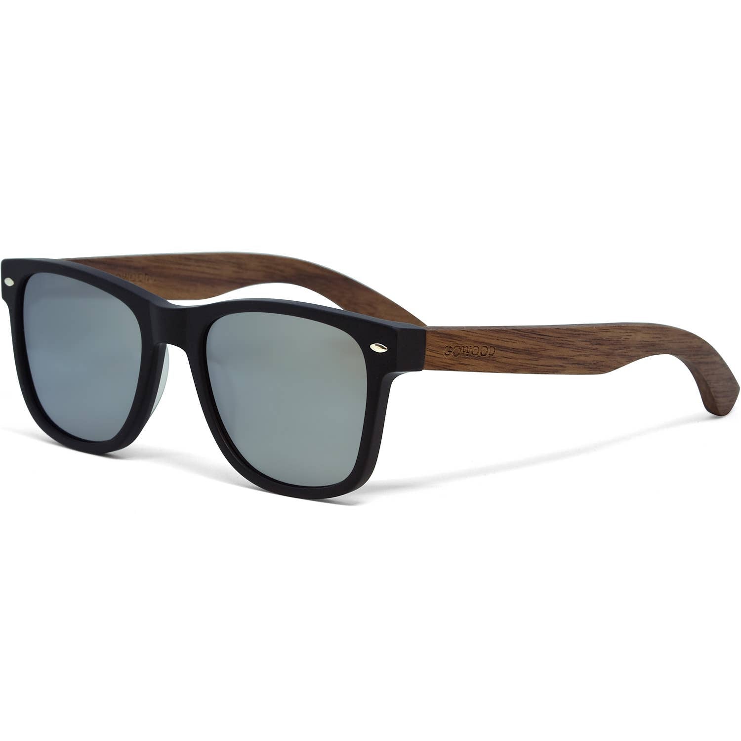 Walnut Wood Sunglasses with Silver Mirrored Polarized Lenses