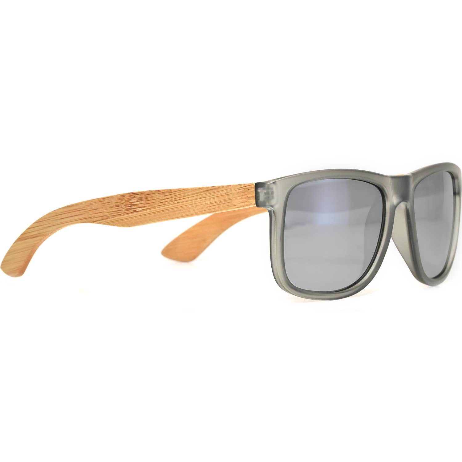 Square Bamboo Wood Sunglasses with Silver Polarized Lenses