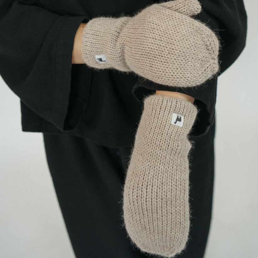 Alpaca Fleece Lined Mittens - Beige