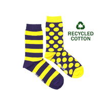 Women's Socks | Stripe & Dot | Purple & Yellow | Mismatched