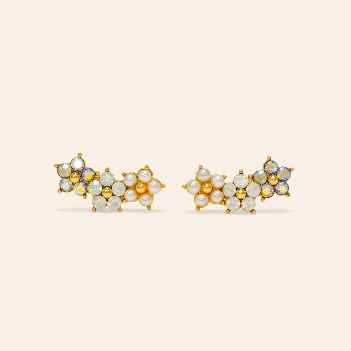 Floral Climber Earrings - White