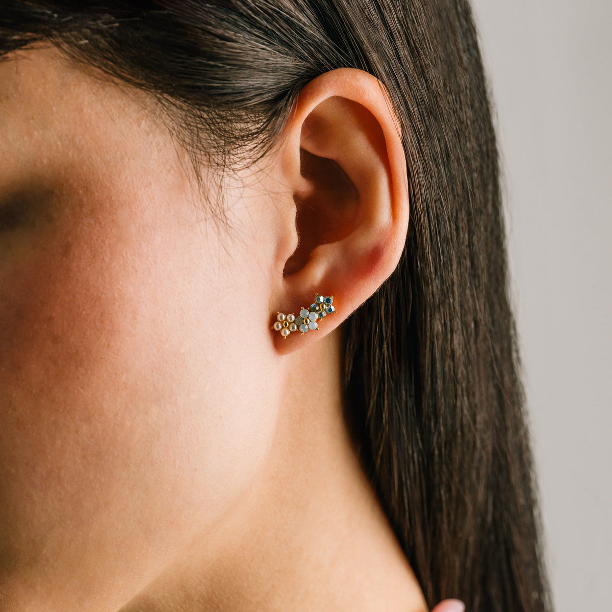 Floral Climber Earrings - White
