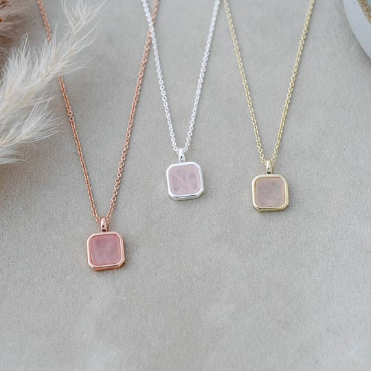 Florence Square Necklace - Rose Quartz