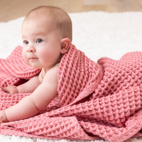 Pink waffle baby blanket deals