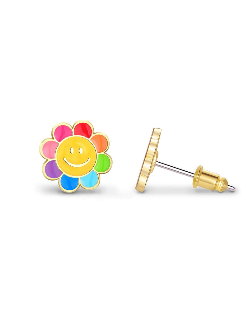 Enamel Stud Earrings - Happy Rainbow Flower