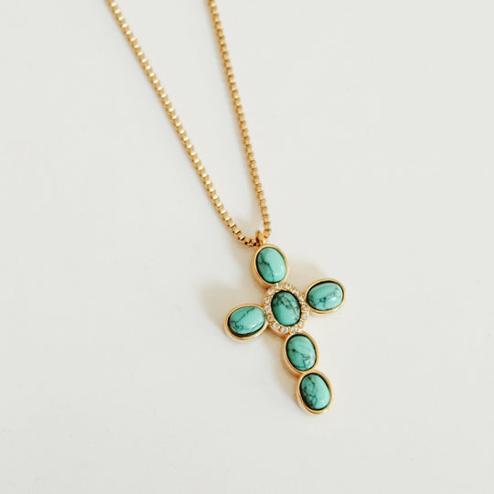 Choosin' Texas Turquoise Cross Necklace - Gold