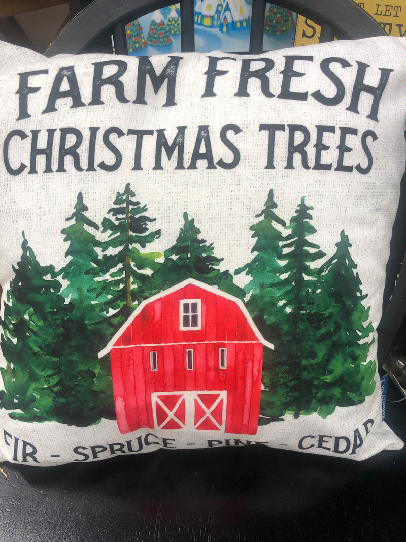 Pillow Cover - Farm Fresh Christmas Trees (Red Barn)