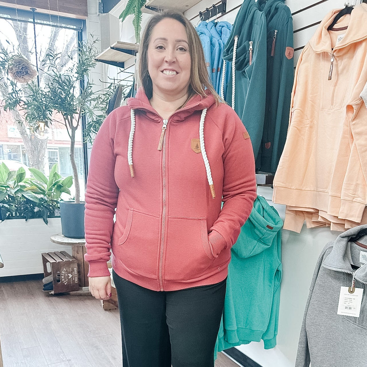 Hera - Women's Full Zip Hoodie - Rustic Red