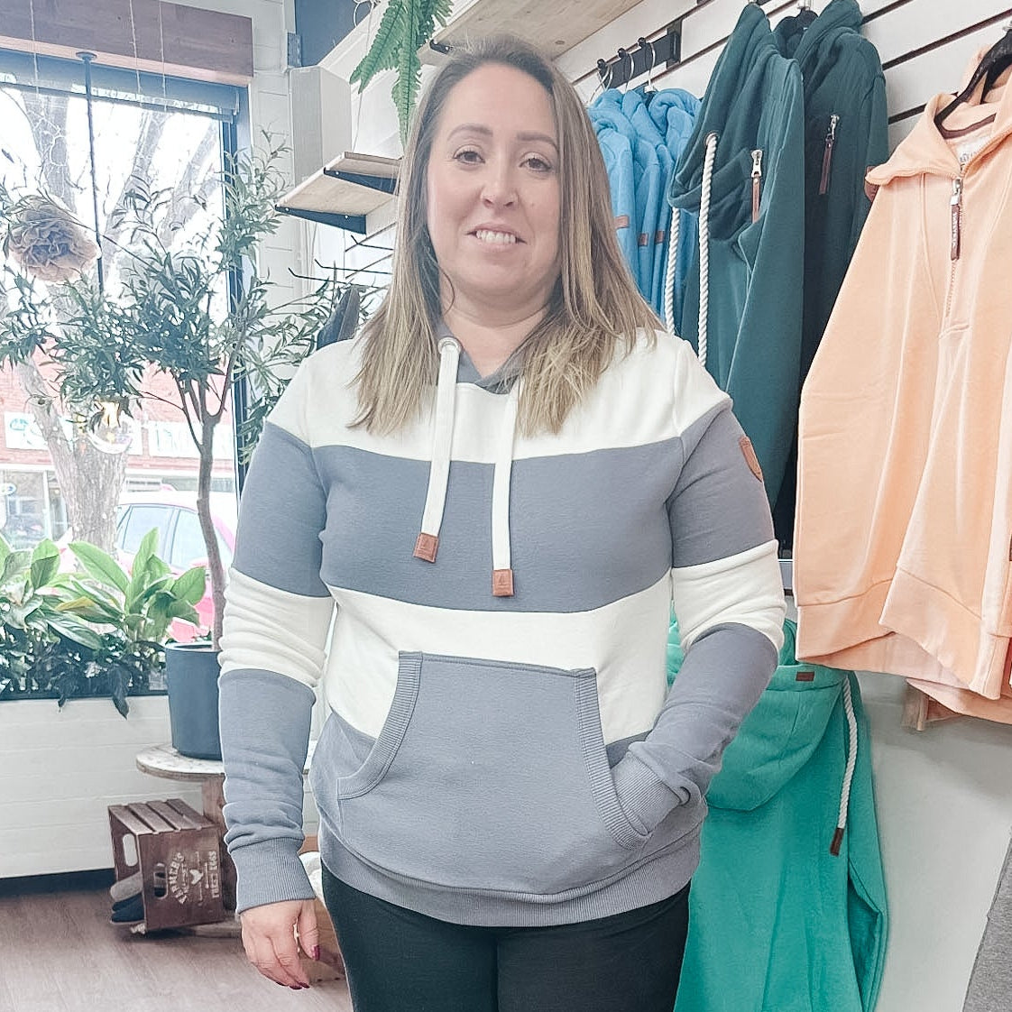 Lilia - Color Block Hoodie - Grey Blue