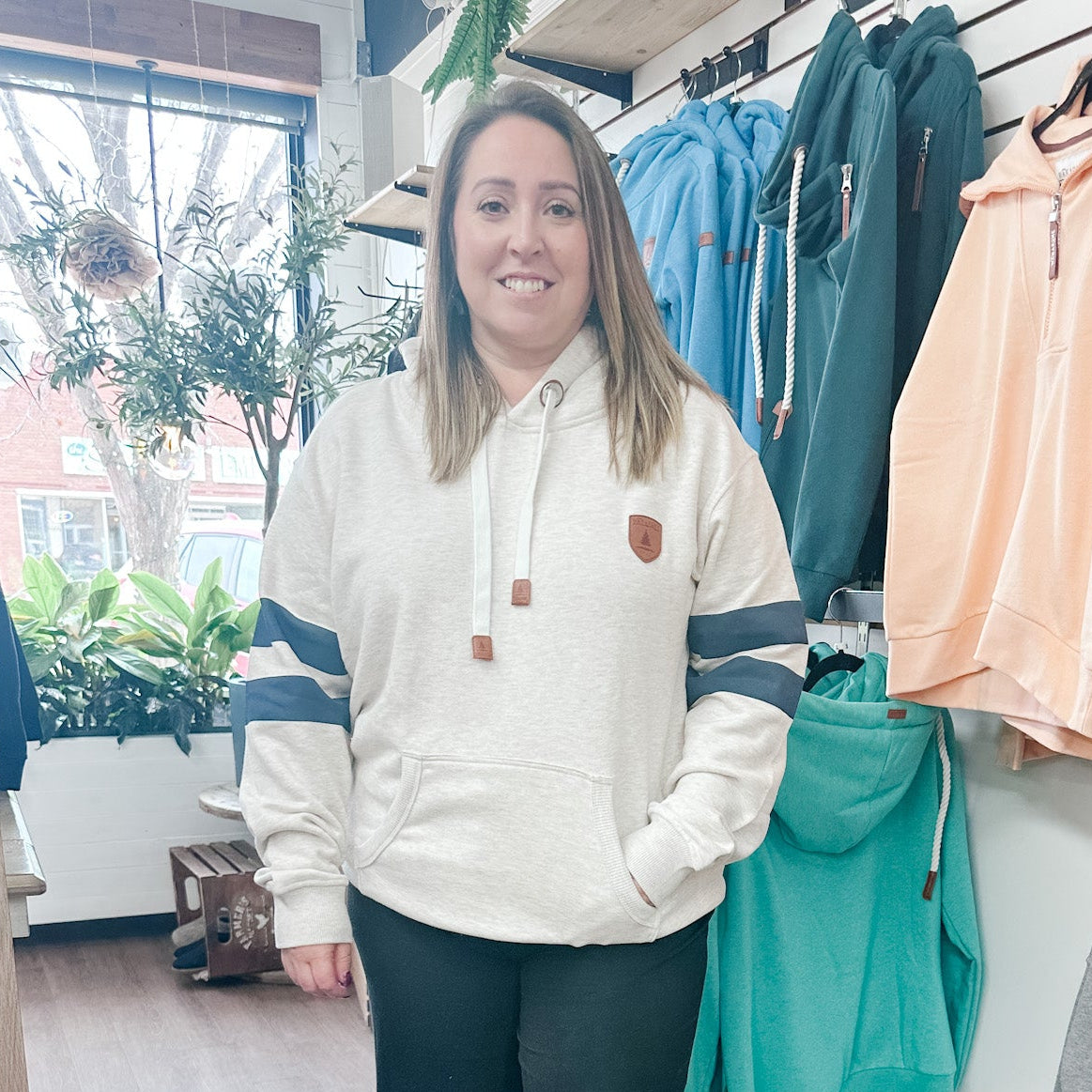 Circa - Striped Sleeve Hoodie - Heather Oatmeal