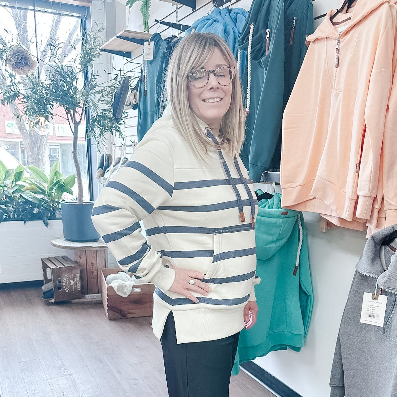 Marini - Stripe Hoodie - Navy Bar