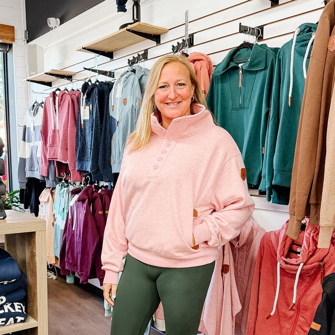 Sunday 1/4 Buttom Up Sweater - Heather Pink