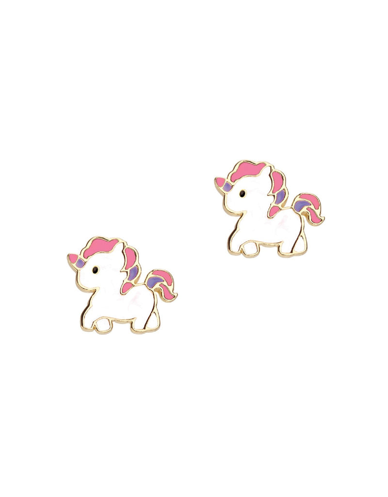 Enamel Stud Earrings - Galloping Unicorn