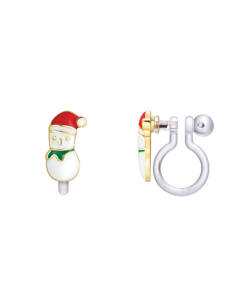 Enamel Clip On Earrings - Snowman