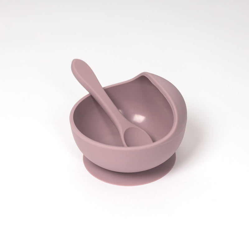 Pale Mauve Silicone Suction Bowl & Spoon Set