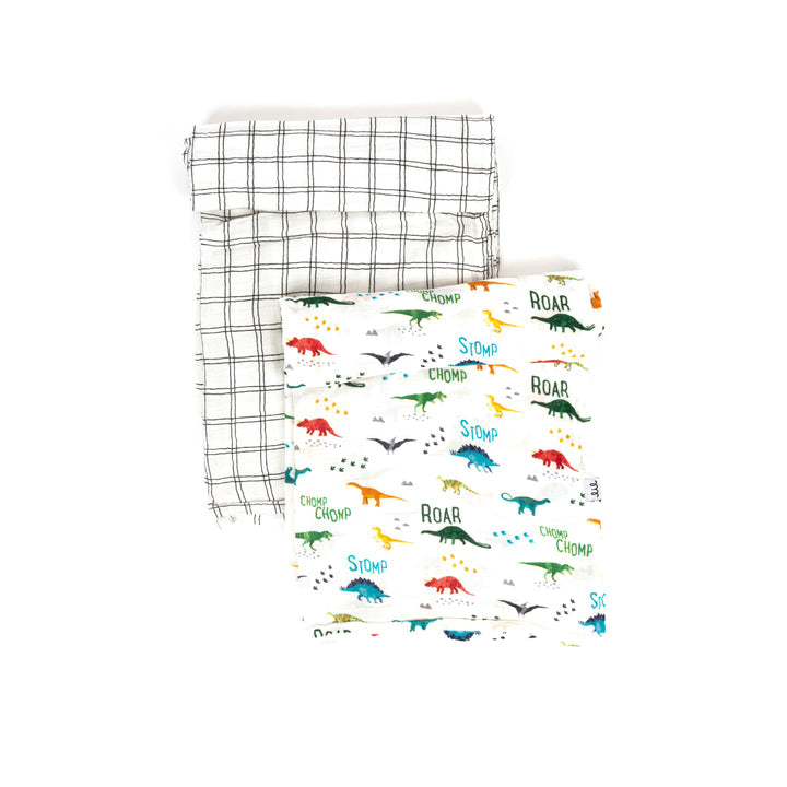 Muslin Swaddle Set - Modern Dino & Grid