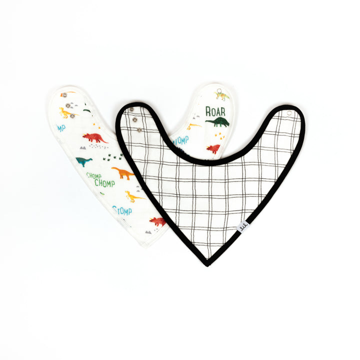 Muslin Bandana Bib Set - Modern Dino & Grid